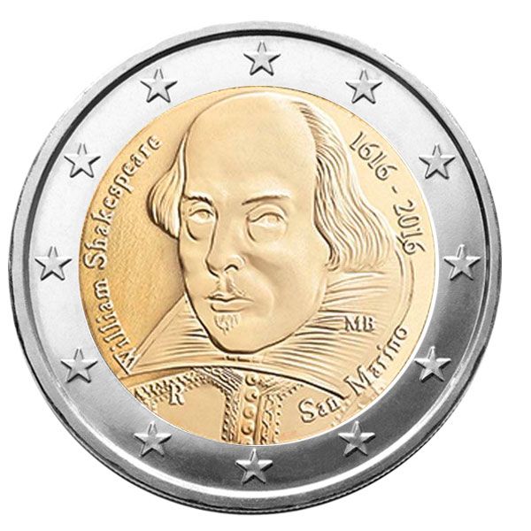 2 EURO COMMEMORATIVE 2016 : SAINT-MARIN (Mort de W Shakespeare)