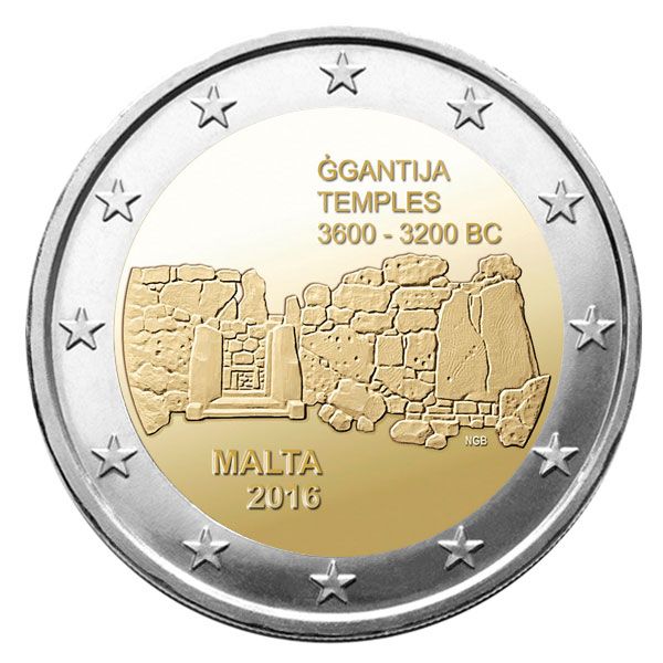 2 EURO COMMEMORATIVE 2016 : MALTE (Coin card Temples Ggantija)