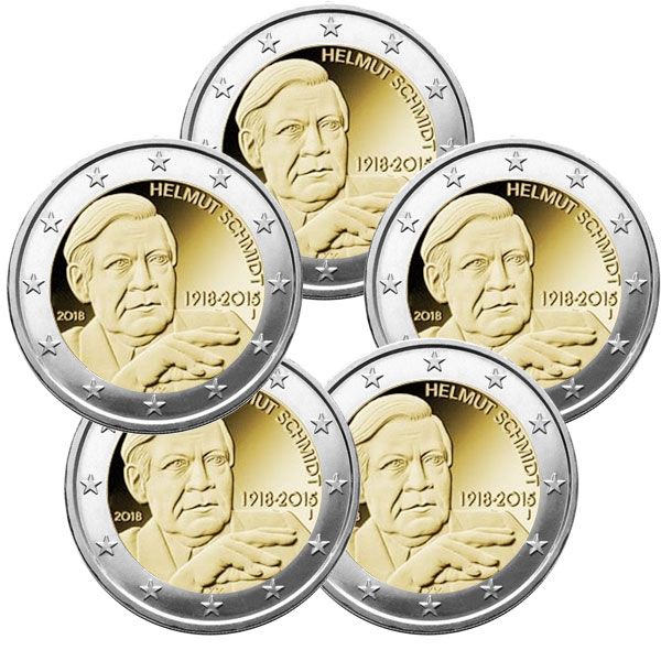 2 EURO COMMEMORATIVE 2018 : ALLEMAGNE (HELMUT SCHMIDT) (5 pièces)