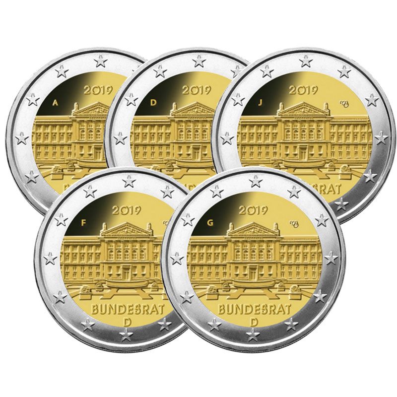 2 EURO COMMEMORATIVE 2019 : ALLEMAGNE (Bundesrat Conseil Fédéral Allemand) - (5 pièces)