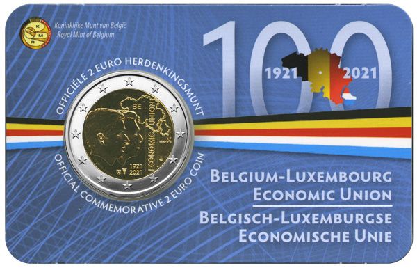 BU : 2 EURO COMMEMORATIVE 2021 : BELGIQUE - UNION ECONOMIQUE AVEC LE LUXEMBOURG (Version flamande)