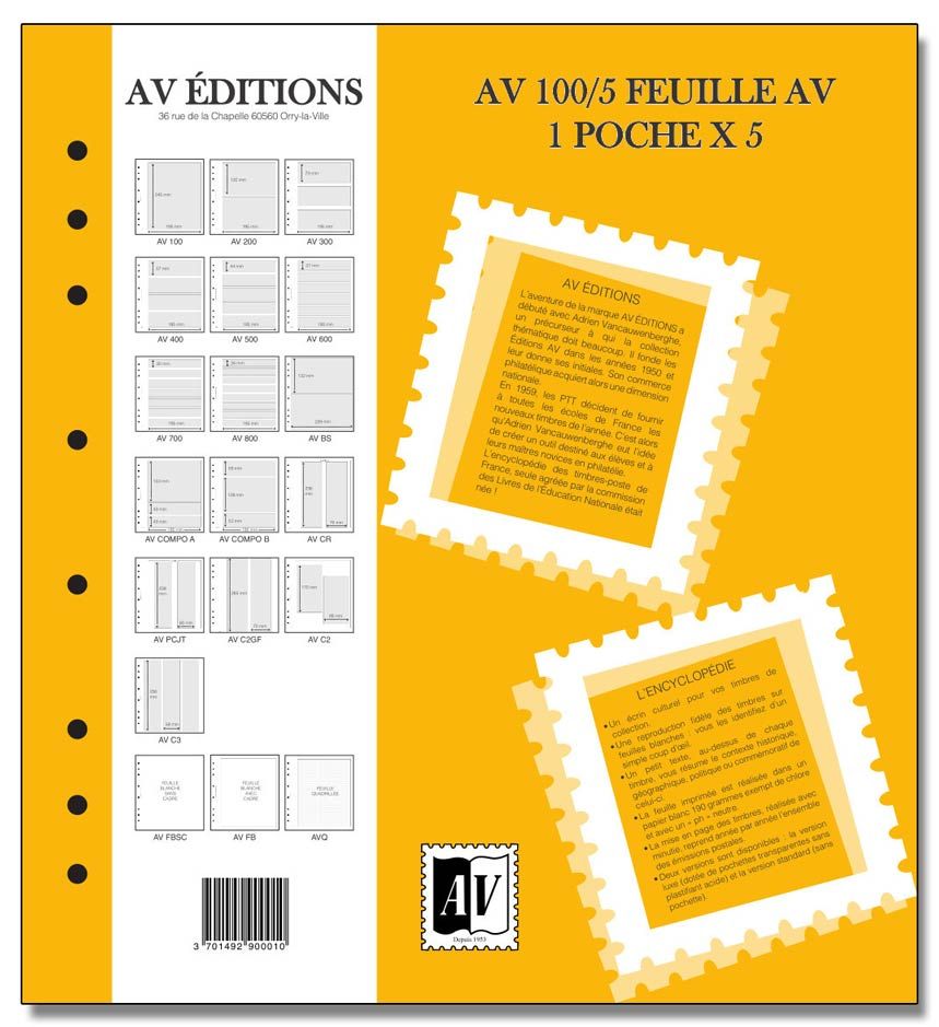 Feuille AV : 1 poche (x5) - AV EDITIONS®