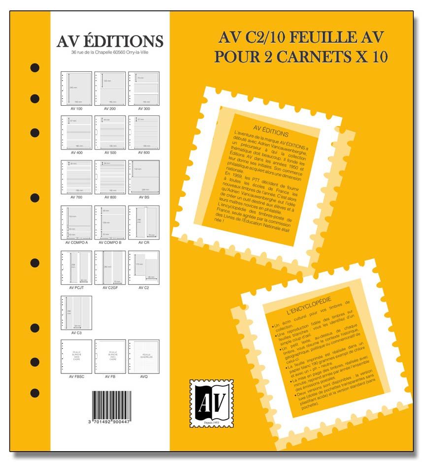 Feuille AV : pour 2 carnets (x10) - AV EDITIONS®