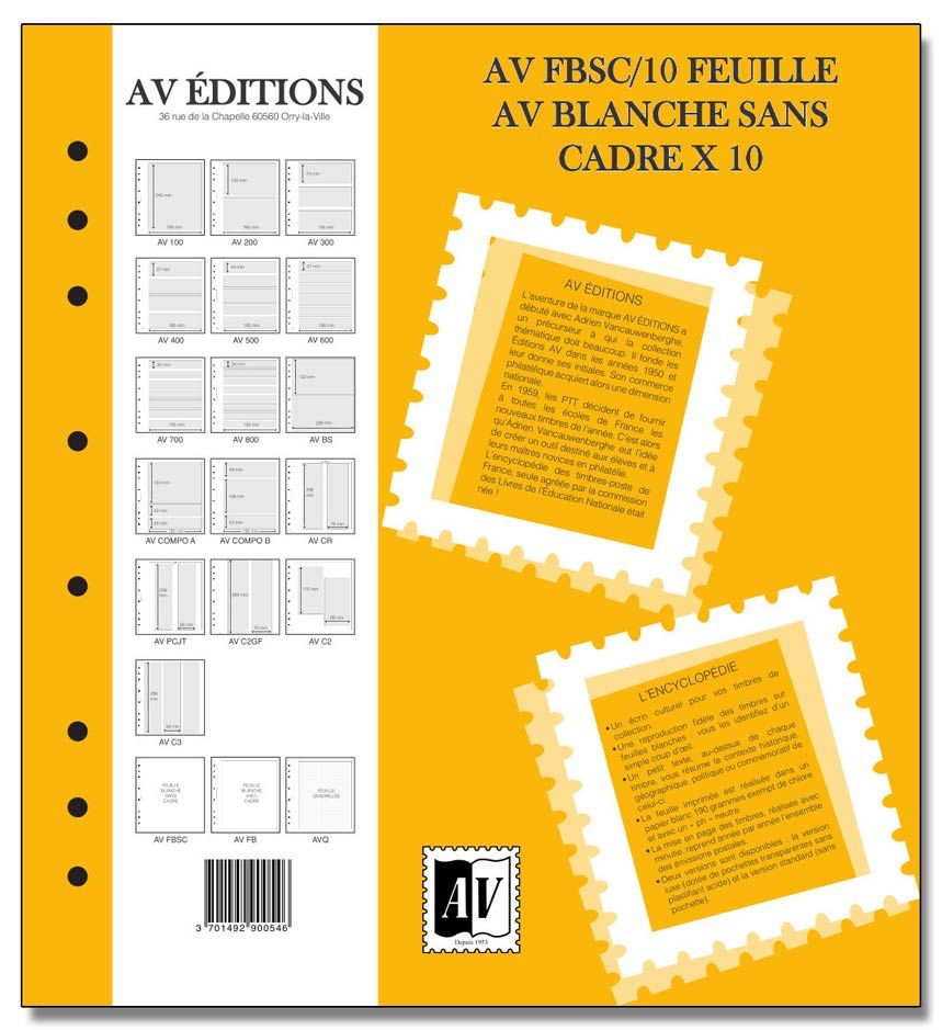 Feuille AV : blanche sans cadre (x10) - AV EDITIONS®