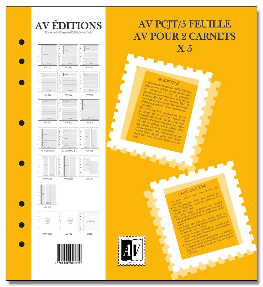 Feuille AV : pour 2 carnets personnages célèbres et journée du timbre (x5) - AV EDITIONS®