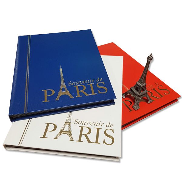 PERFECTA : Classeur fixe pour timbres Souvenir de Paris (Petit modèle-Pages Noires-16p.) Lot de 3