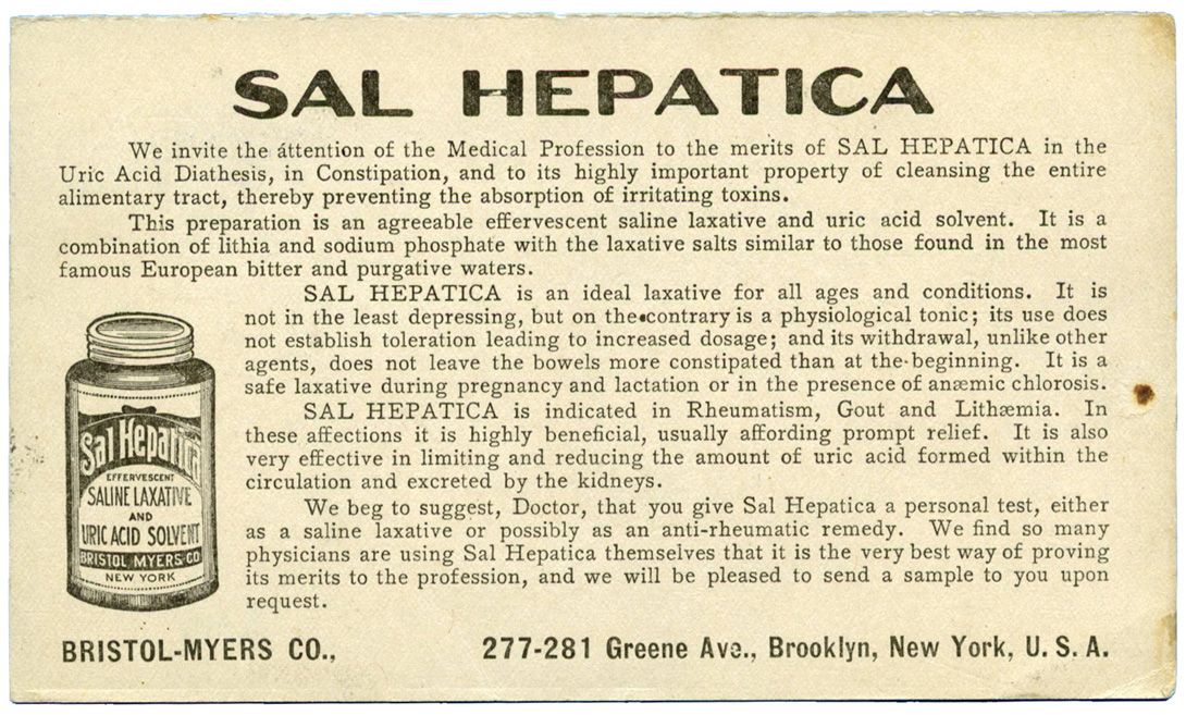 États-Unis : Produit pour constipation, acide urique, goutte, rhumatisme. Entier Publicitaire (0) à 1 cent. TB
