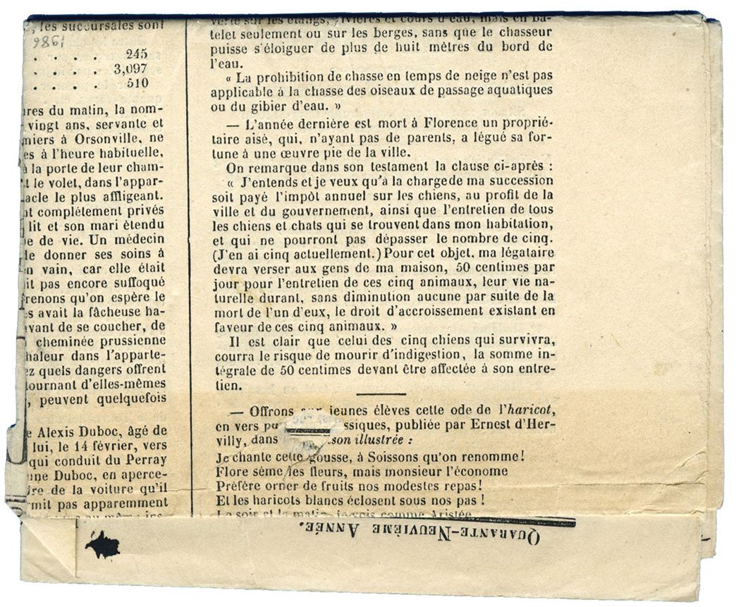 France : n° 10 obl. Typo sur journal entier de MARS 1870