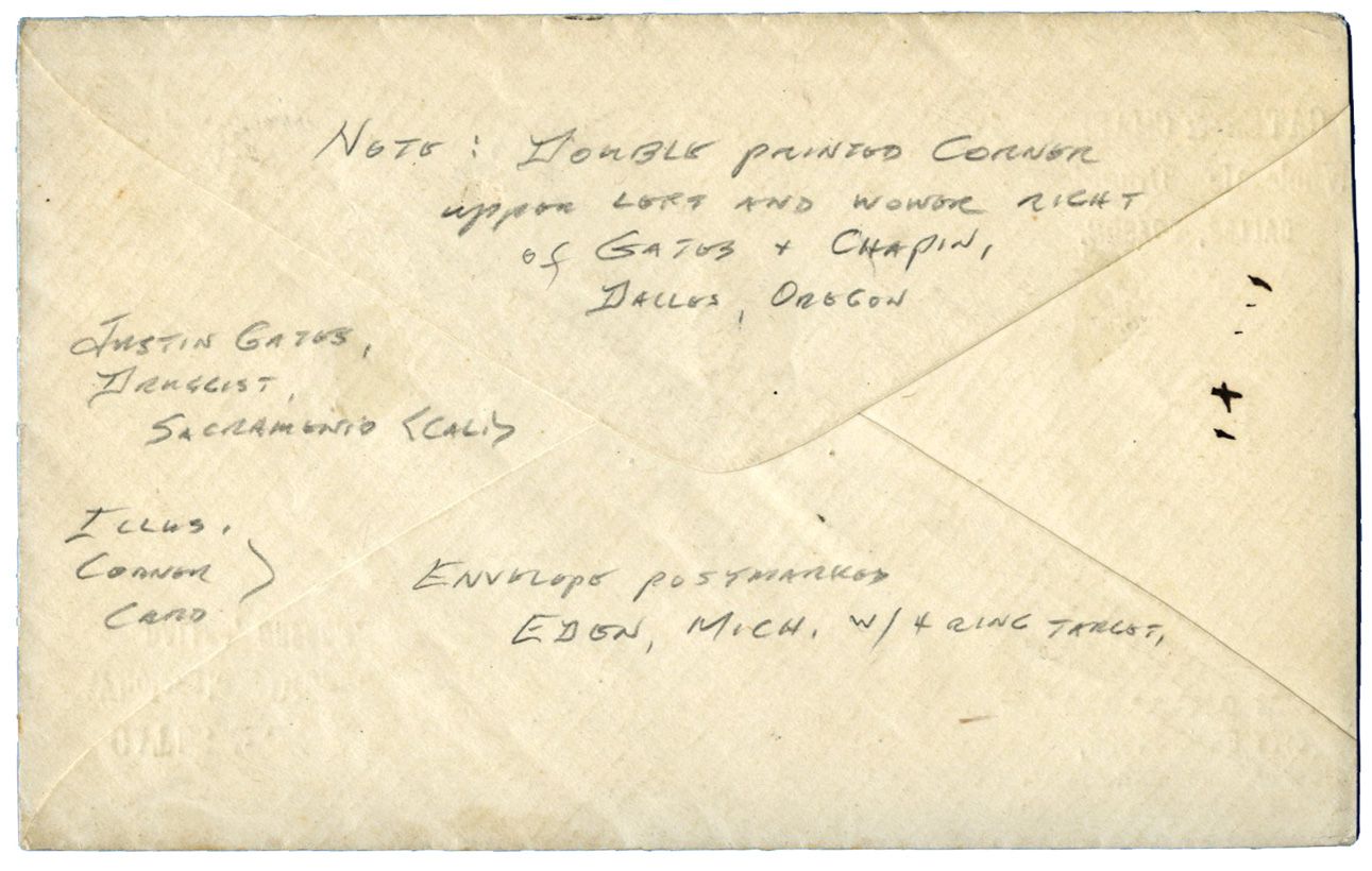États-Unis : Entier Postal 3 cents brun obl. Bouchon + Cad EDEN 15 FEV TSC GATES & CHAPIN / JUSTIN GATES / DRUGGIST en local