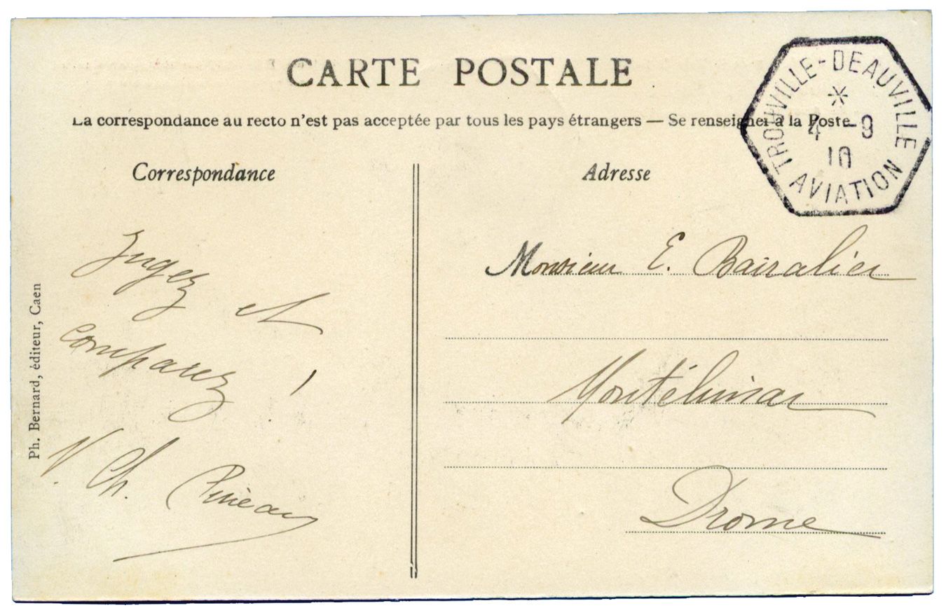 France : Quinzaine d´Aviation de la Baie de Seine. Cachet hexagonal Trouville-Deauville- aviation- 4/9/10