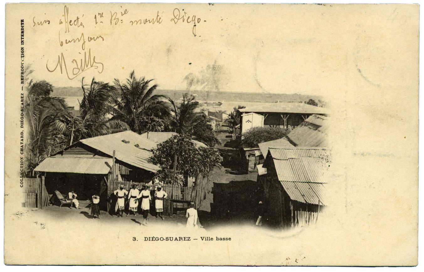 Madagascar : CPA à 10 c. obl. de DIEGO SUAREZ pour TOULON avec arrivée (1904)