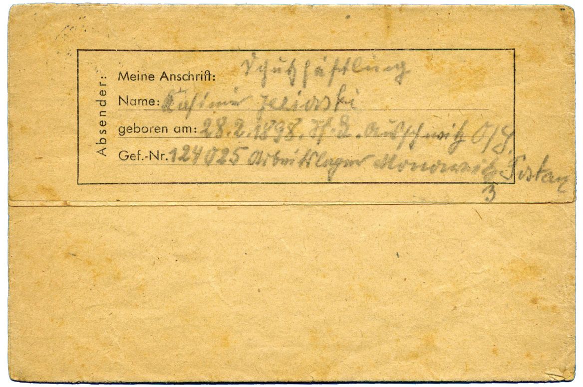 Allemagne : n° 710B obl. d´AUSCHWITZ 16/5/44 sur dépliant postal du camp de concentration d´AUSCHWITZ