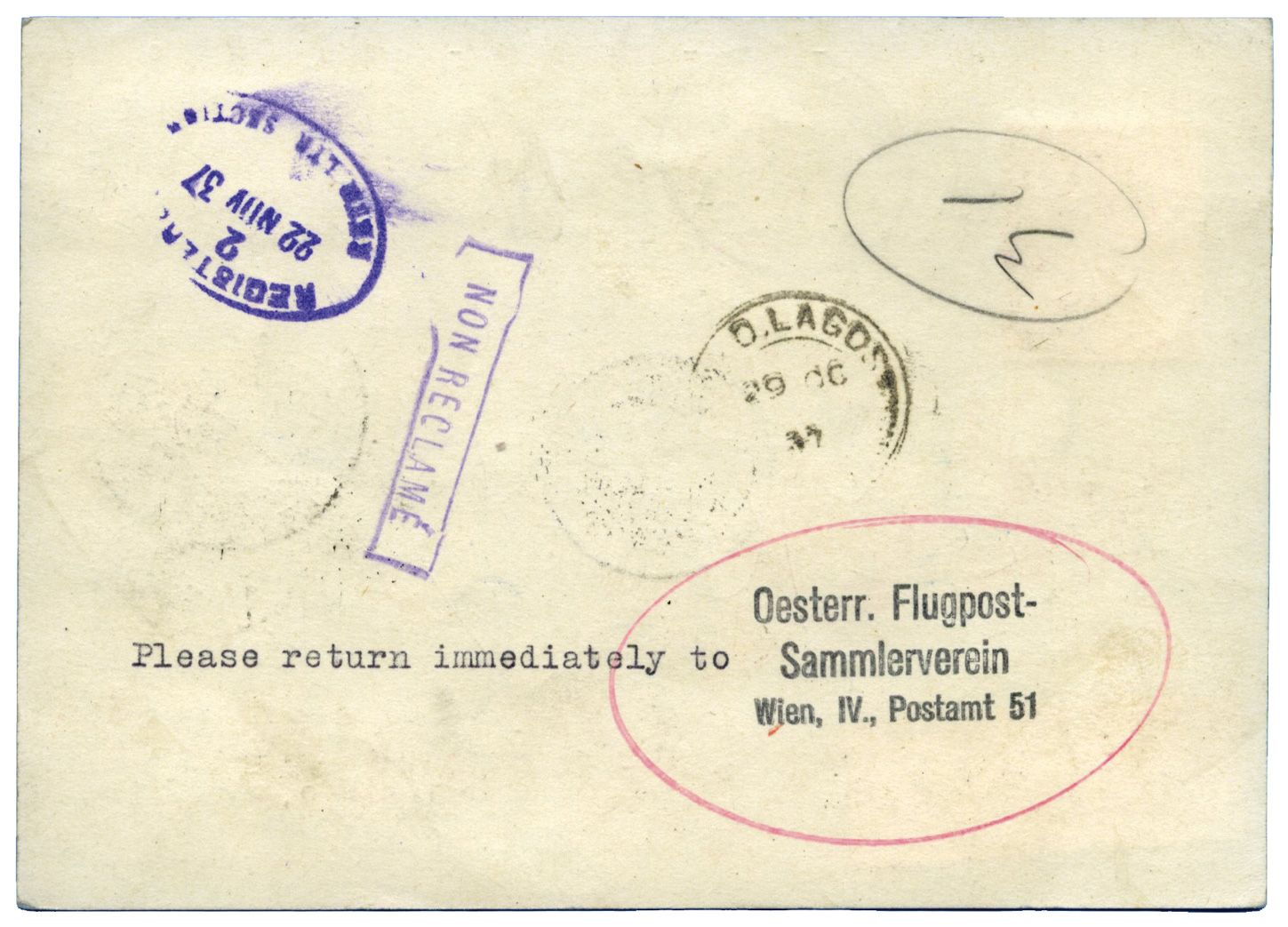 Autriche : Vol Aller-Retour VIENNE-ROME-KHARTOUM-OSHOGBO 29/JUIN/1937