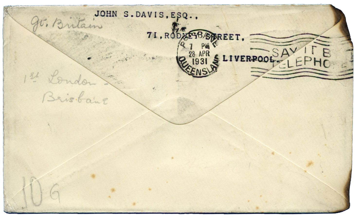 Grande-Bretagne : Lettre du 4 avril 1931 de LONDRES vers l´AUSTRALIE