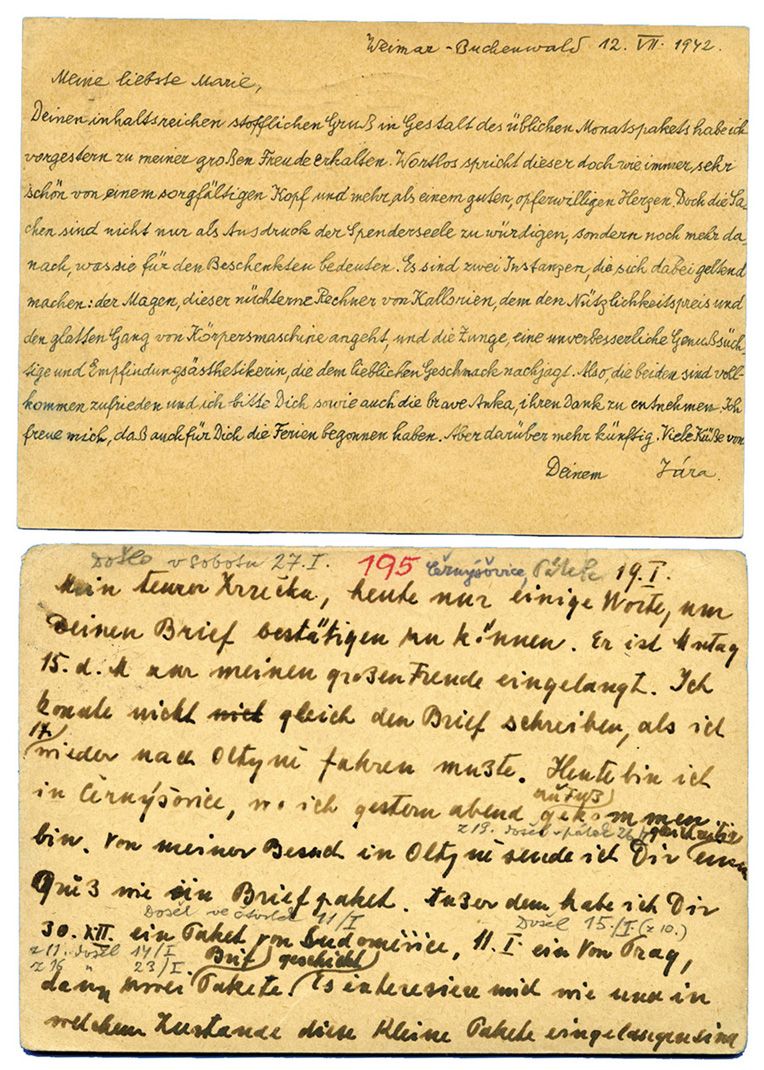 Allemagne : Guerre 39/45. Ensemble de 2 Entiers Postaux, l´un adressé à PRAGUE venant du CAMP de CONCENTRATION de BUCHENWAL, l´autre adressé à un prisonnier de BUCHENWAL.