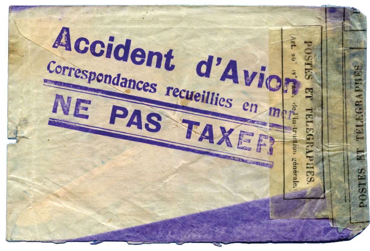 Argentine : Lettre délavée du 9 MAI 1930 avec au verso griffe violette Accident d´avion/Correspondances recueillies en mer/NE PAS TAXER.