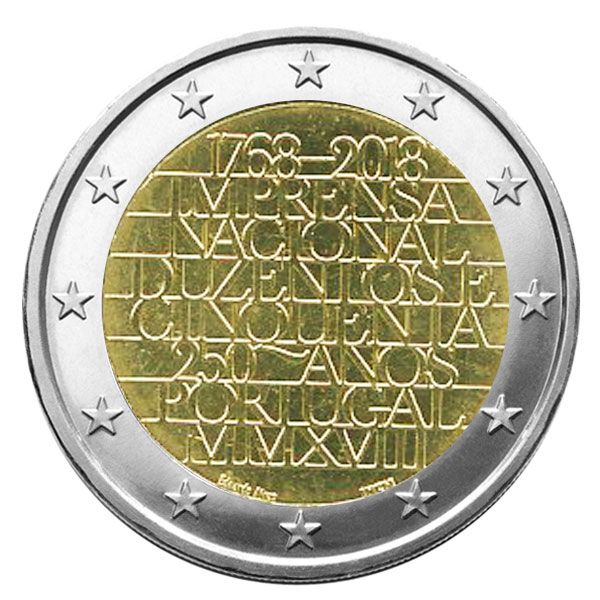 2 EURO COMMEMORATIVE 2018 : PORTUGAL (250ème anniversaire de l´imprimerie nationale)