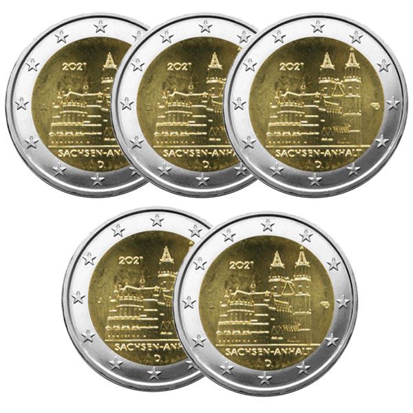 2 EURO COMMEMORATIVE 2021 : ALLEMAGNE - Cathédrale de Sachsen-Anhalt (5 pièces)