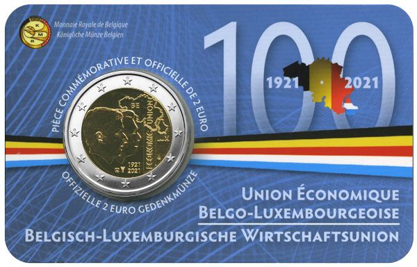 BU : 2 EURO COMMEMORATIVE 2021 : BELGIQUE - UNION ECONOMIQUE AVEC LE LUXEMBOURG (Version francophone)