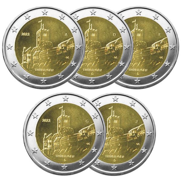 2 EURO COMMEMORATIVE 2022 : ALLEMAGNE (Chateau de Wartburg 5 pièces)