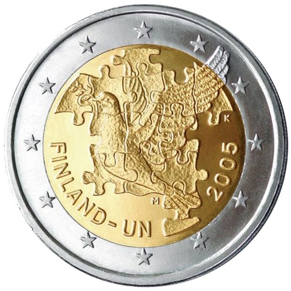 2 EURO COMMEMORATIVE 2005 : FINLANDE (60e anniversaire des Nations unies et le 50e anniversaire de l'adhésion de la Finlande aux Nations unies)