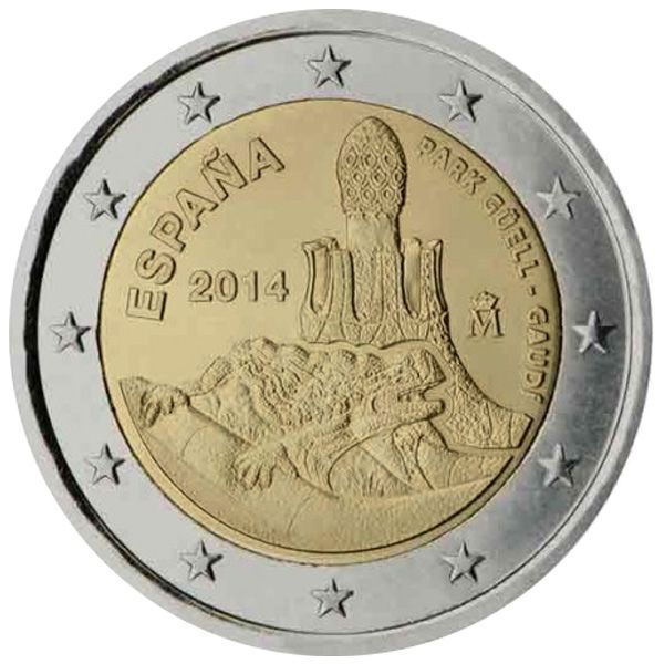 2 EURO COMMEMORATIVE 2014 : ESPAGNE (l´oeuvre d'Antoni Gaudí, inscrite au patrimoine mondial de l'UNESCO depuis 1984)