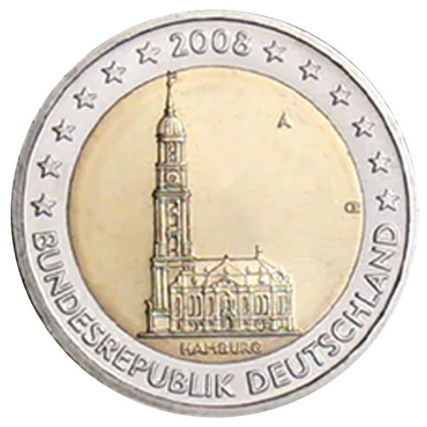 2 EURO COMMEMORATIVE 2008 : ALLEMAGNE - A (Eglise d´Hambourg)