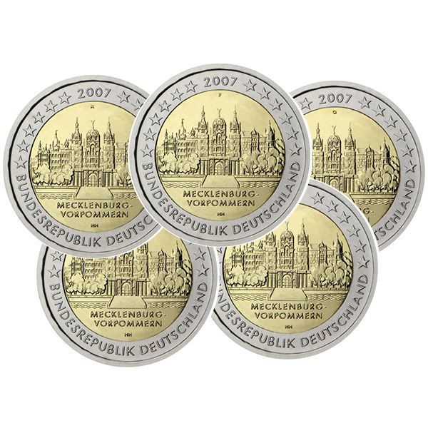 2 EURO COMMEMORATIVE 2007  :  ALLEMAGNE (château de SCHWERIN les 5 pièces)