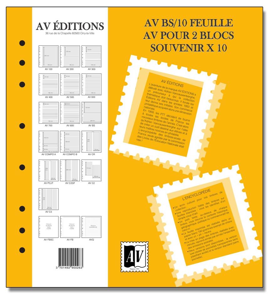 Feuille AV : pour 2 blocs souvenir (x10) - AV EDITIONS®