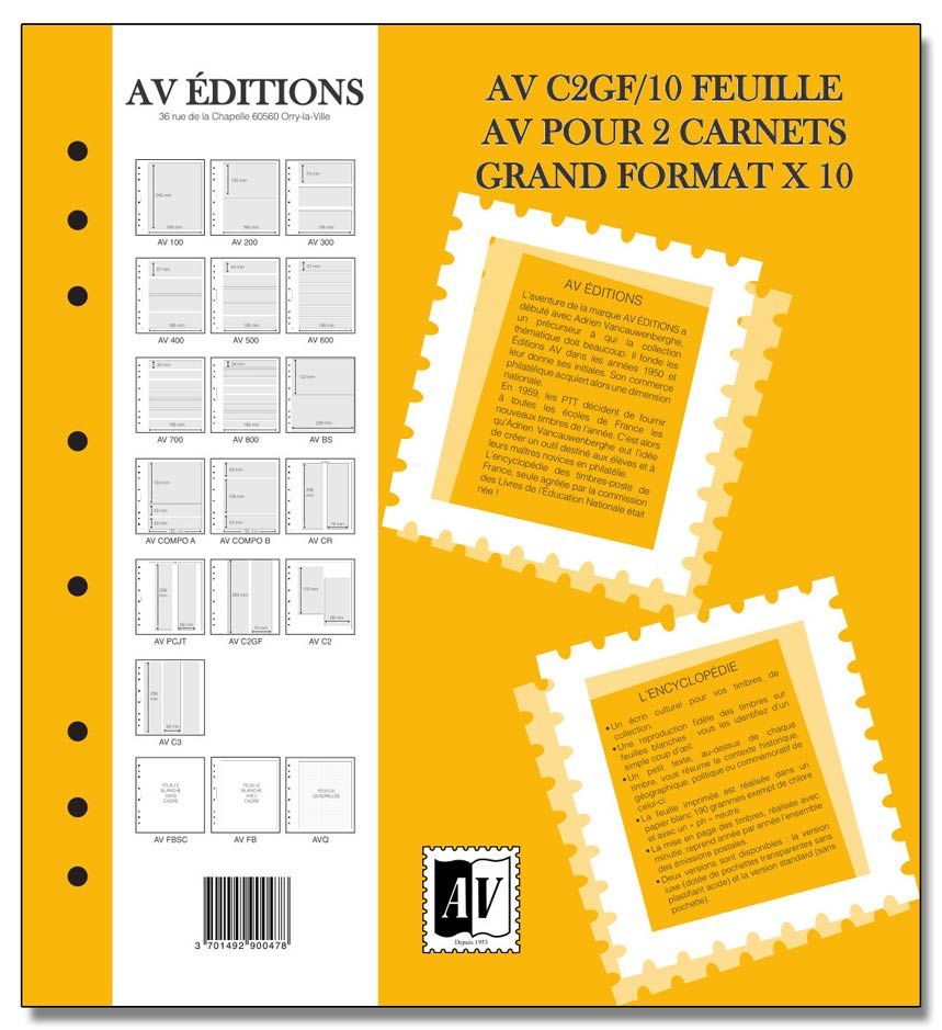 Feuille AV : pour 2 carnets grand format (x10) - AV EDITIONS®