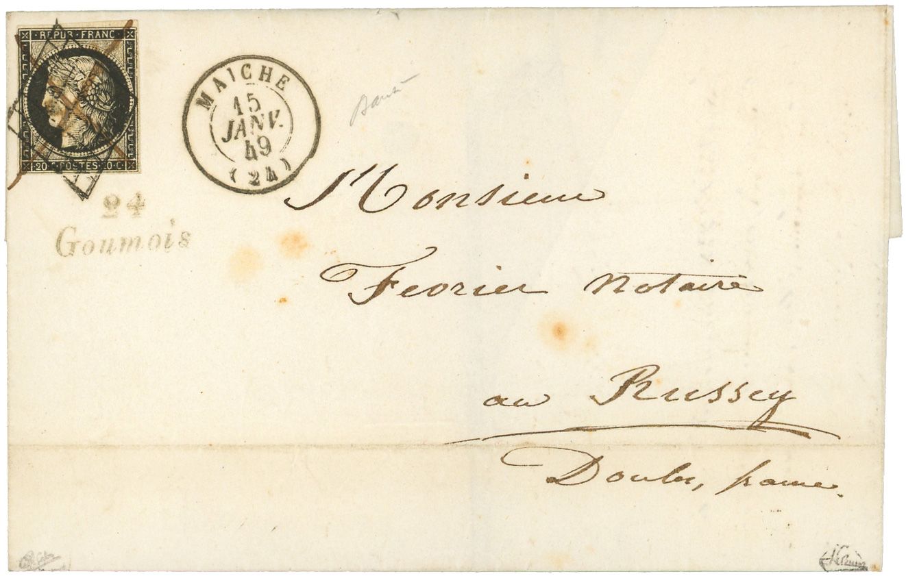 France : n°3 obl. sur lettre