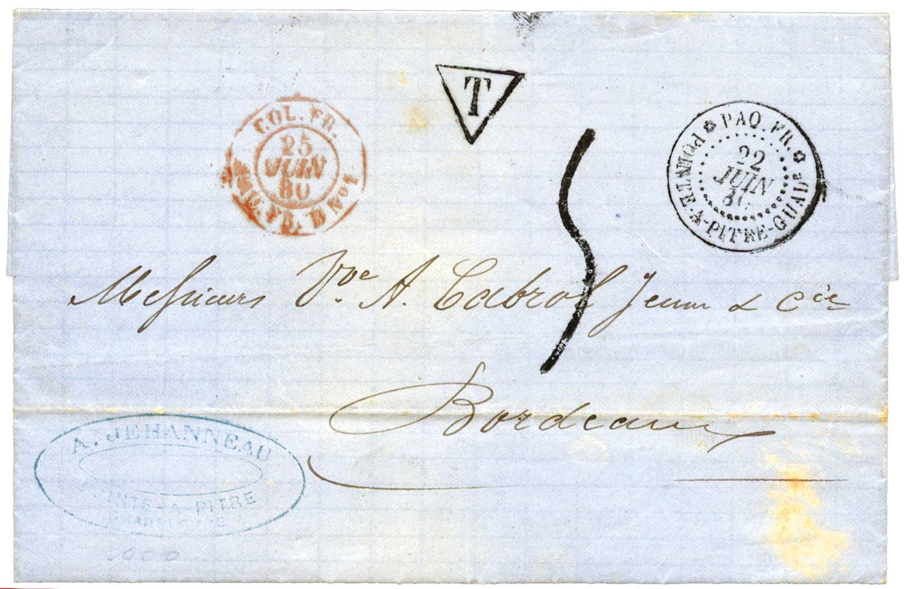 Guadeloupe : Lettre de Pointe à Pitre (Guadeloupe) avec entrée maritime COL.FR./PAQ.FR.B.N°1 25/JUIN/80 +