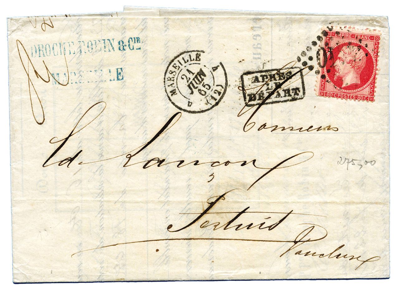 France : n°24 obl. sur lettre de Marseille pour Pertuis (1865)