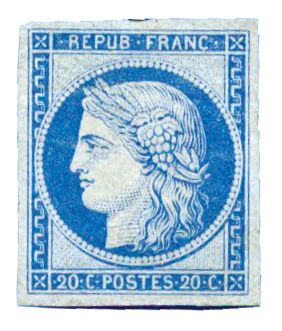 France : Essai 20 c. bleu sur bleu