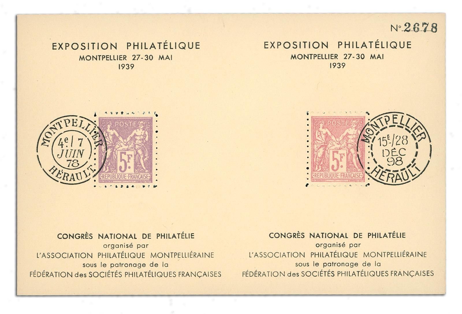 France : Bloc commémoratif de l´exposition philatélique de Montpellier 1939