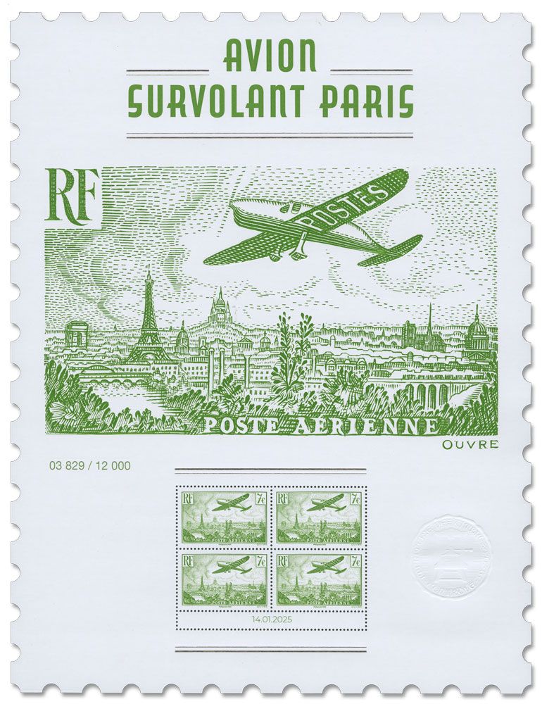 France : AFFICHE "AVION SURVOLANT PARIS"