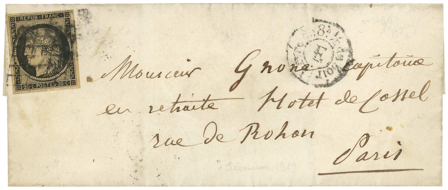 France : n° 3 obl. sur lettre