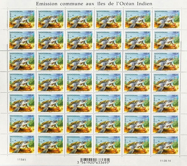 TAAF : Tortue verte. Emission commune aux Iles de l´Océan Indien (France-Maurice-Seychelles-Comores-Madagascar-TAAF).