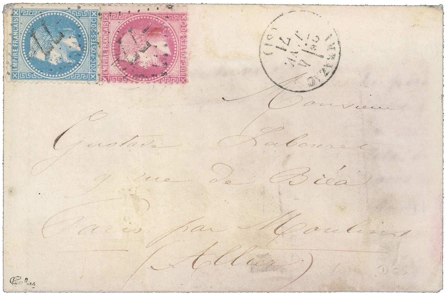 France : Boules de Moulins n° 29B et 32 obl. sur lettre