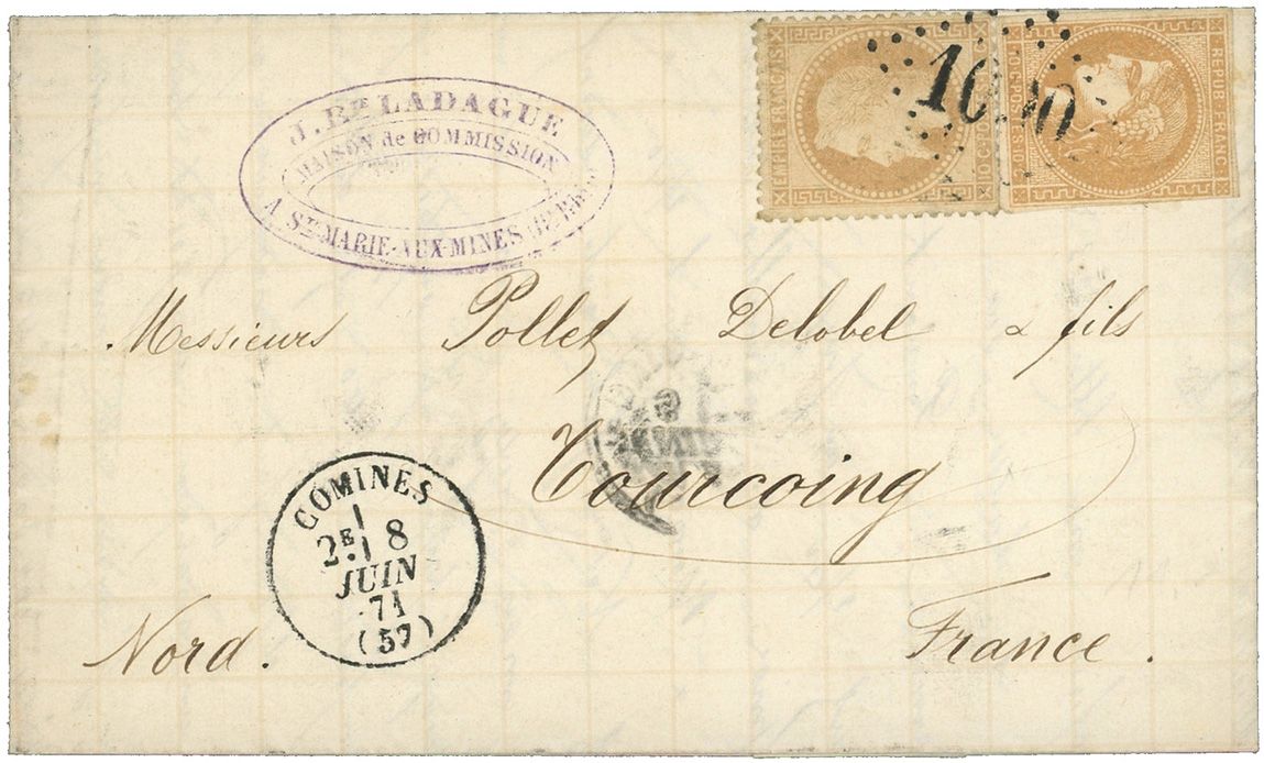 France : n° 28B et 43A obl. sur lettre