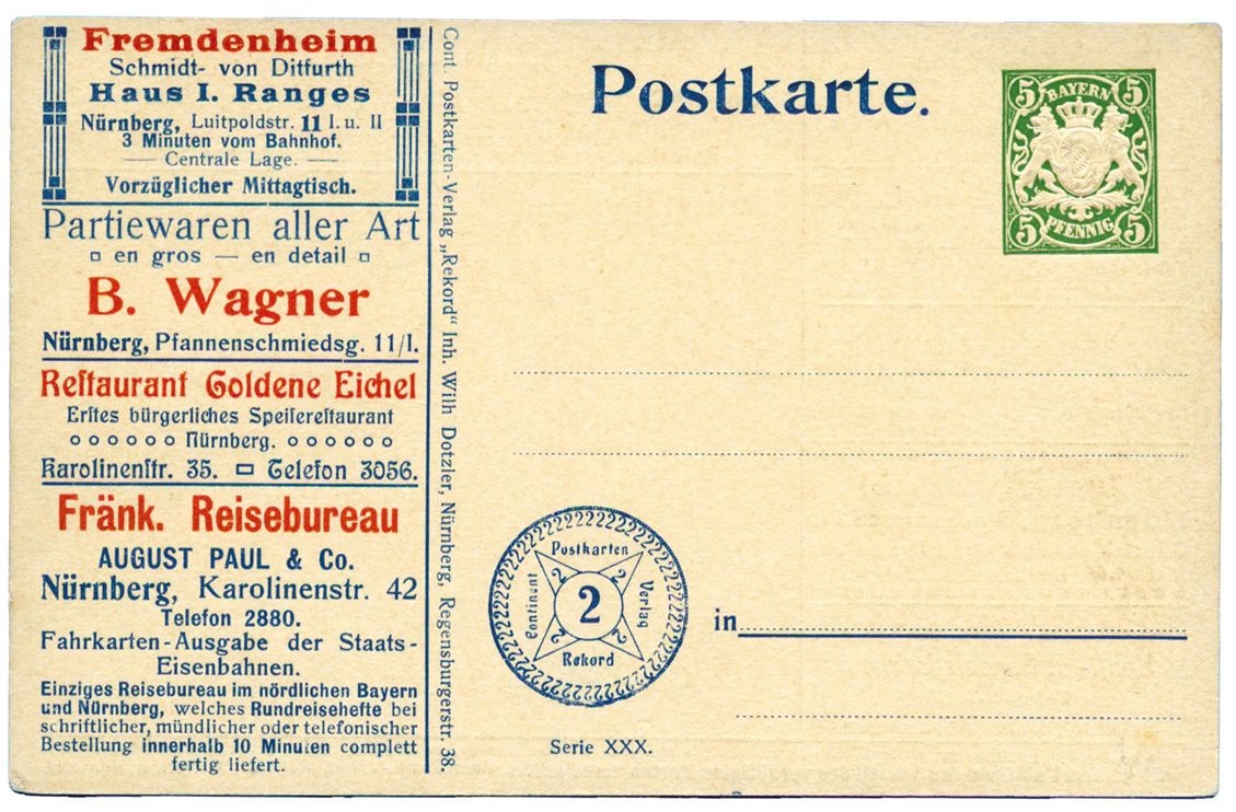 Bavière : Entier Postal 5 Pf vert TSC.