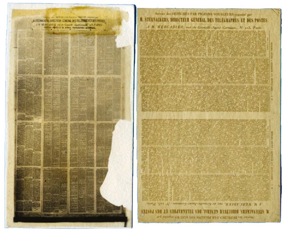 France : Guerre 1870 - 2 Pigeongrammes sur papier. Dépêches privées n° 17 et 18, sur collodion.