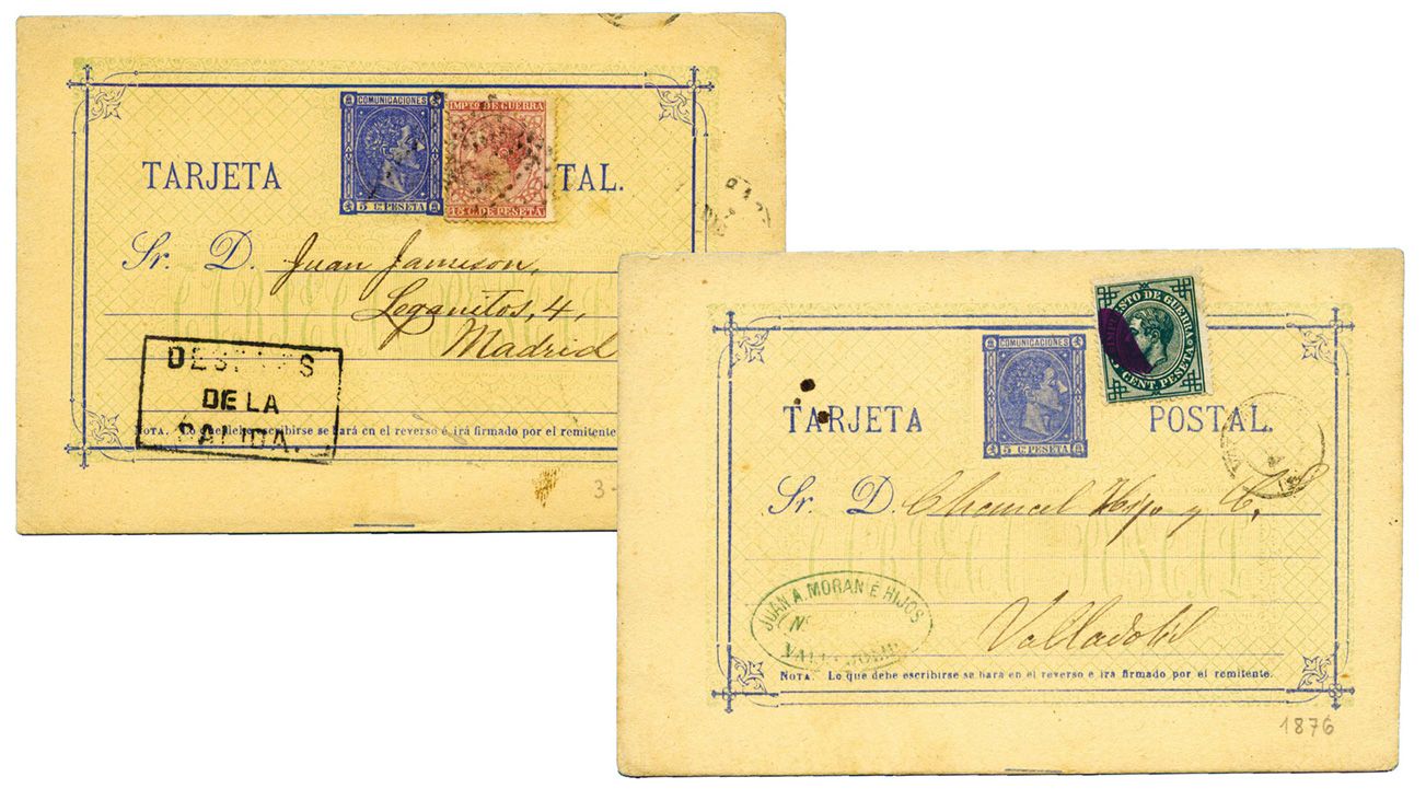 Espagne : Ensemble de 2 Entiers Postaux 5 c. de pesetas + surtaxe d´affranchissement
