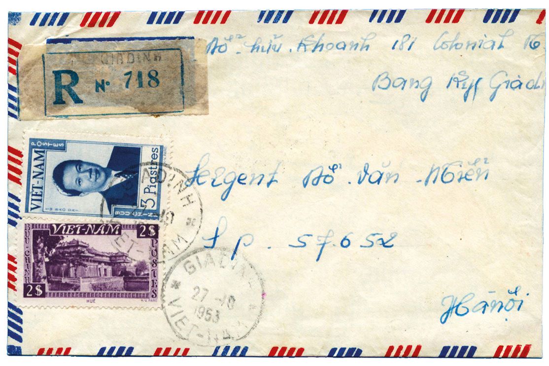 Vietnam : Affranchissement composé en Rec. de GIADINH 27/10/53 pour la POSTE AUX ARMEES 29/10/53 Vietnam : Affranchissement composé en Rec. de GIADINH 27/10/53 pour la POSTE AUX ARMEES 29/10/53