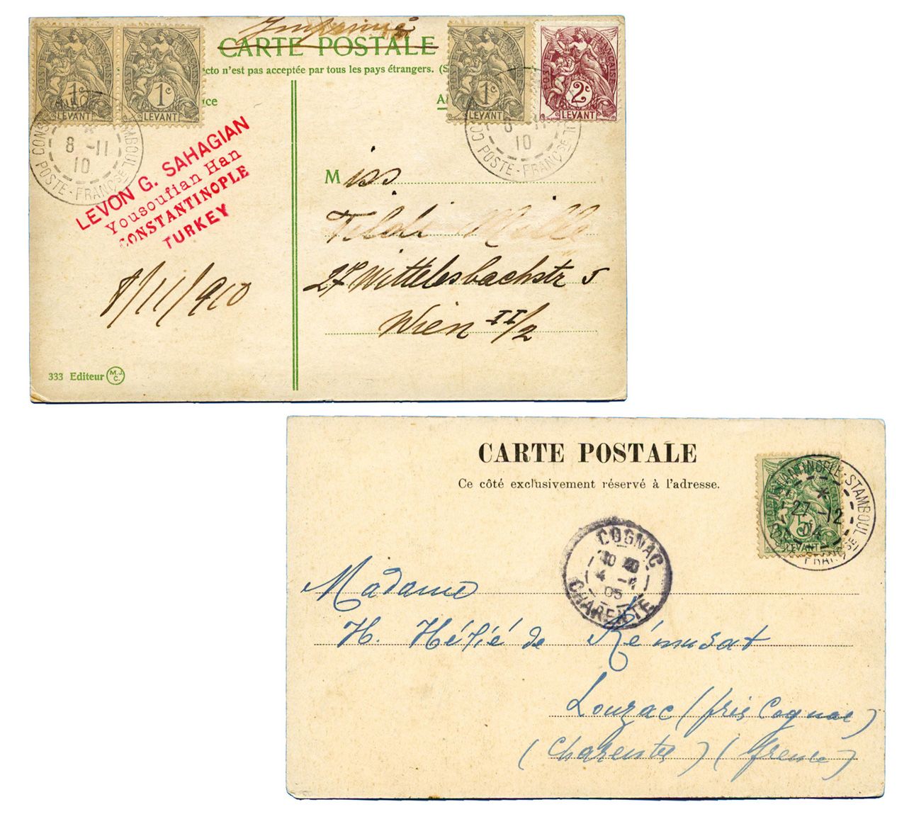 Turquie : Ensemble de 2 CPA avec Càd CONSTANTINOPLE - ISTANBOUL (1904 et 1910) Turquie : Ensemble de 2 CPA avec Càd CONSTANTINOPLE - ISTANBOUL (1904 et 1910)
