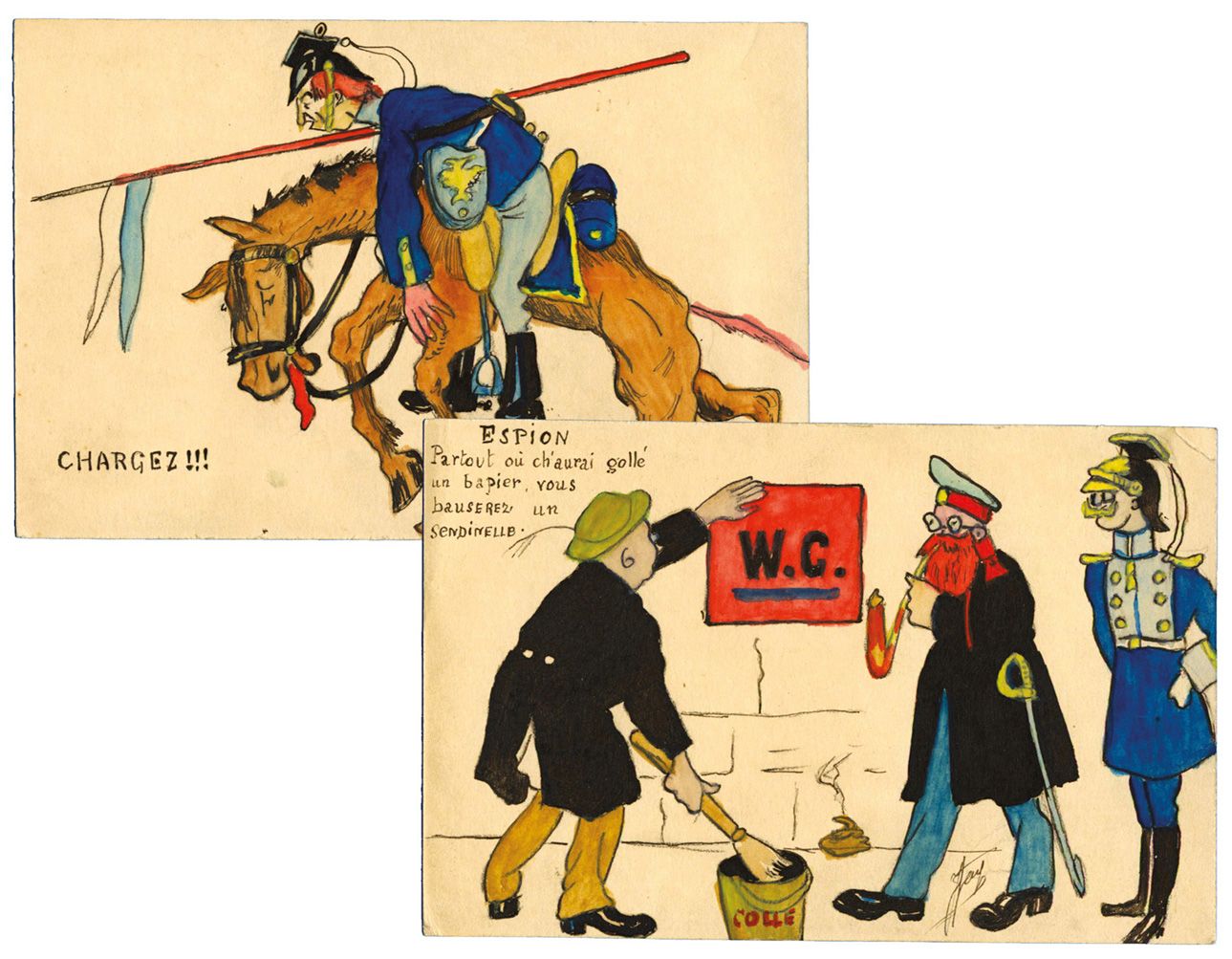 France : Illustration à la main, ensemble de 2 CP humoristiques France : Illustration à la main, ensemble de 2 CP humoristiques