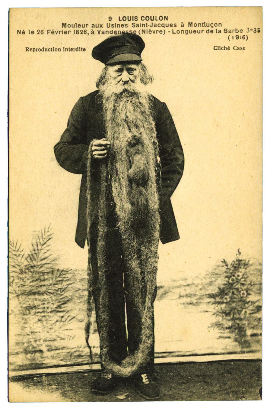 France : LOUIS COULON. Mouleur aux usines St Jacques à MONTLUÇON. Longueur de la barbe 3m35 France : LOUIS COULON. Mouleur aux usines St Jacques à MONTLUÇON. Longueur de la barbe 3m35