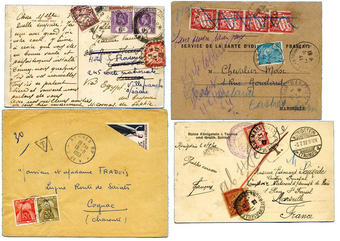 France : Ensemble de 4 lettres ou CP toutes taxées avec T.T. France : Ensemble de 4 lettres ou CP toutes taxées avec T.T.