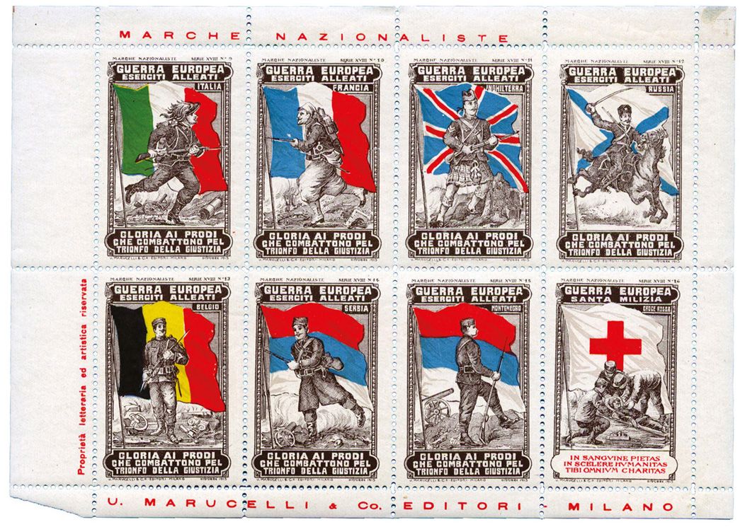 Italie : Ensemble de 8 vignettes nationalistes en panneau
