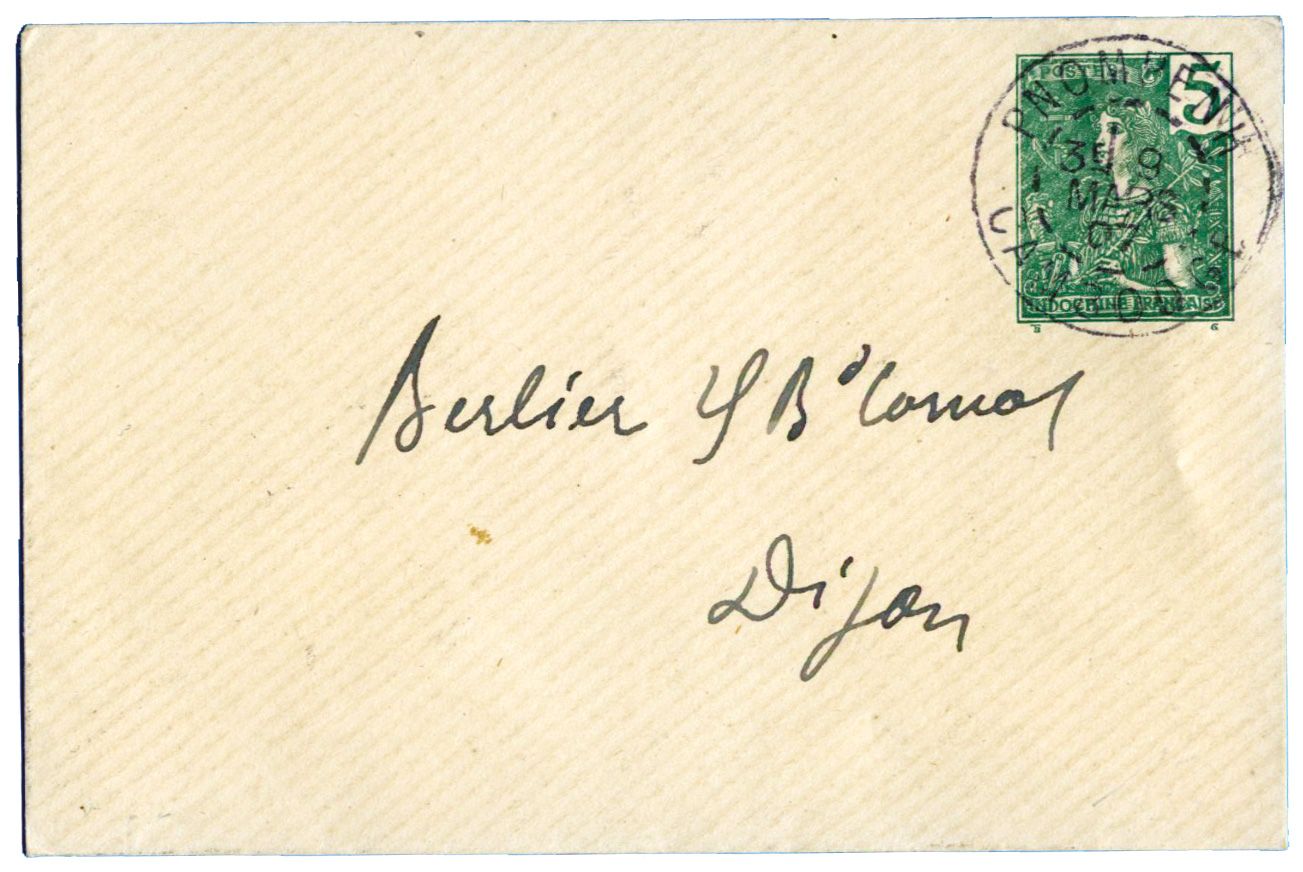 Indochine : Entier Postal 5 c. vert Grasset obl. Cad PNOMPENH/CAMBODGE 9/MARS/07 pour DIJON